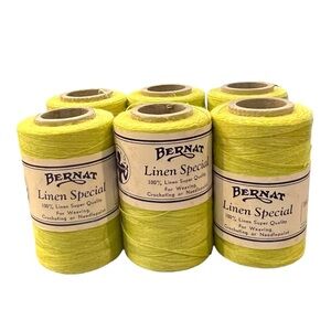 Bernat Bobbin Pure Linen Antique Color 7999 Yellow Green‎ 750 yrds ea Lot Of 6